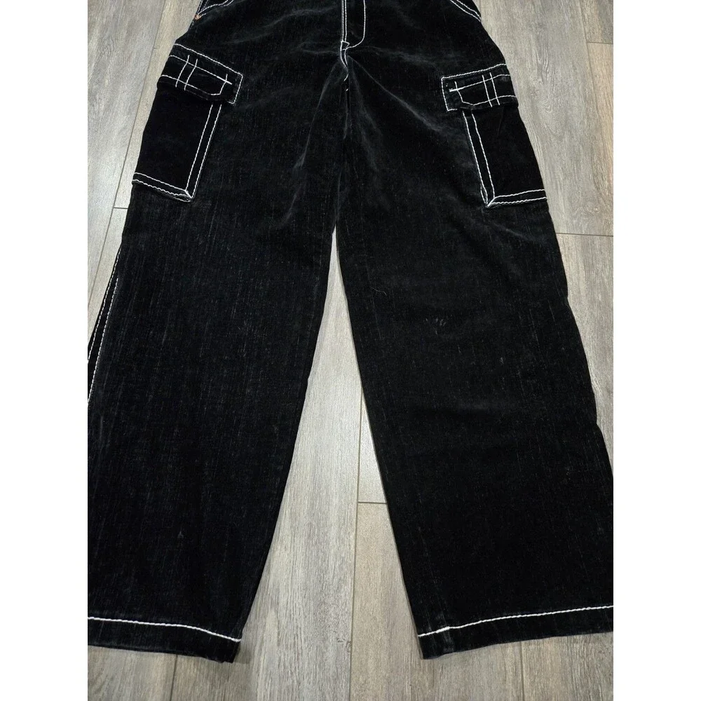 True Religion Baggy Belt Cargo Jeans Mens 32 Black Contrast Stitch NWT Wide Leg